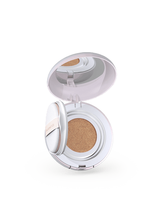 EM Cosmetics Moonbeam Cushion Highlighter in Halo, a radiant gold liquid highlighter for a dewy, sun-kissed look.