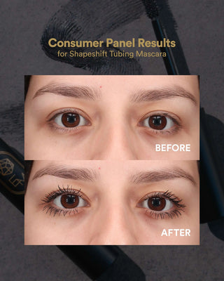 An image demonstrating the easy clean removal of EM Cosmetics Shapeshift Tubing Mascara