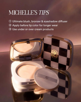 How-to-use infographic for EM Cosmetics Portrait Mode Powder